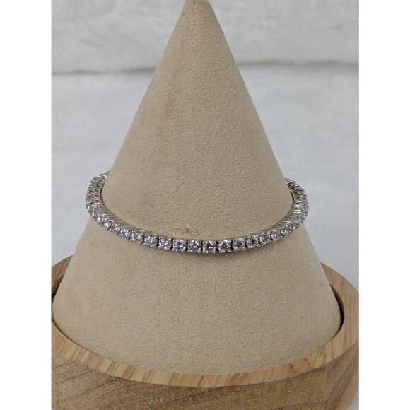 925 Sterling Silver CZ Tennis Bracelet 6.75" China Round Prong Clear - Picture 2 of 7